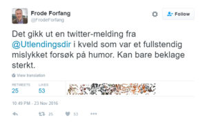 UDI-sjef Frode Forfang var raskt ute og beklaget